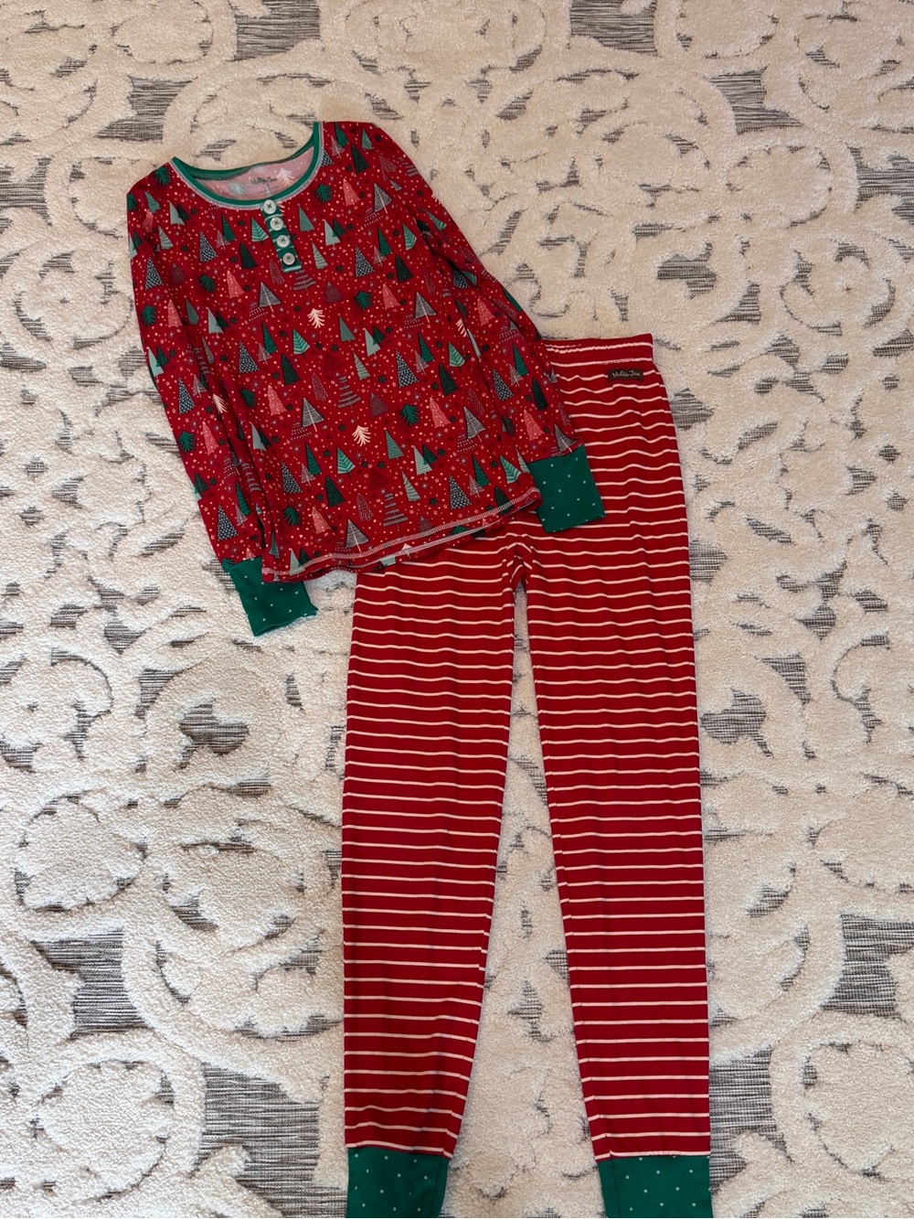 Matilda Jane Kids size 14 Holiday Red and Green Tree Print Pajama Set Christmas